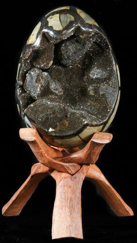 Septarian Dragon Egg Geode - Black Crystals #48003
